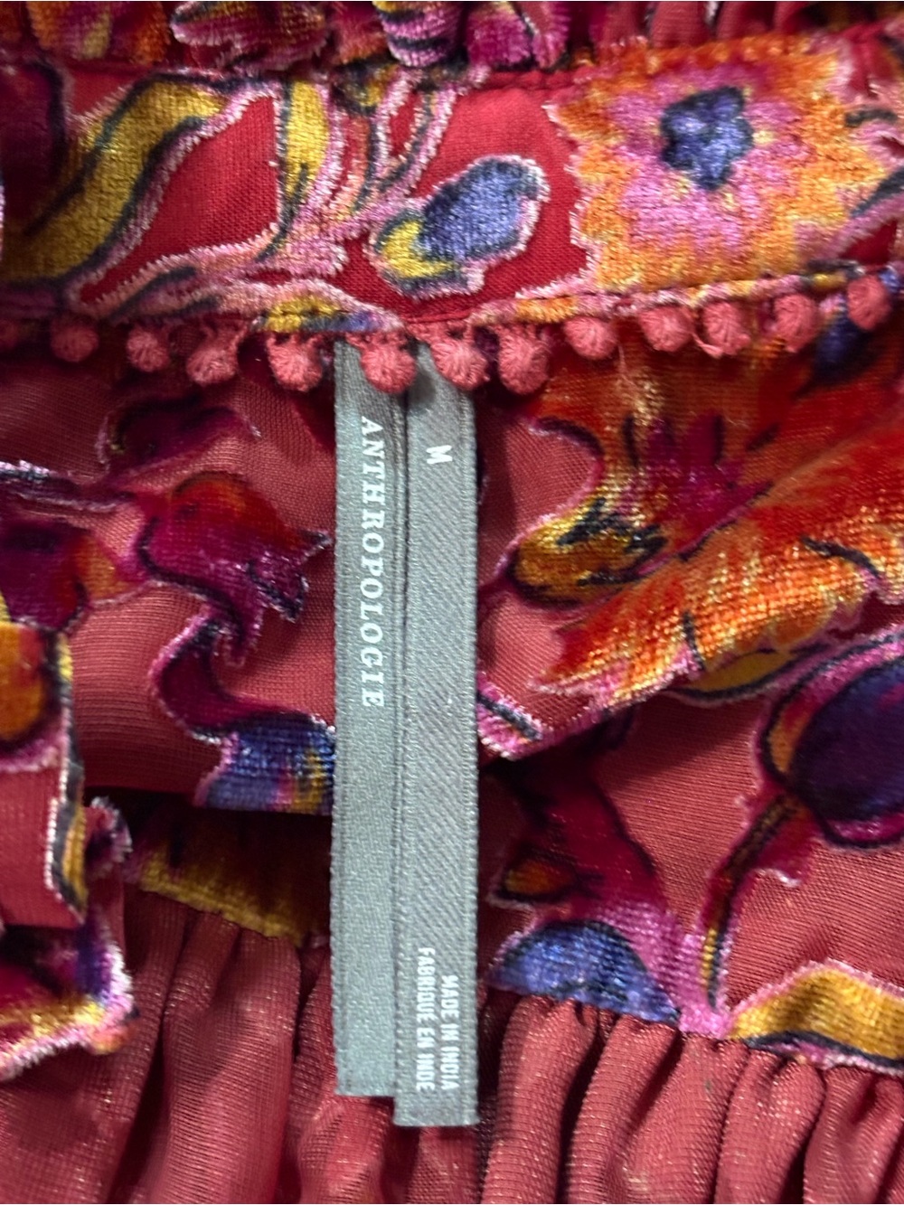 Anthropologie Estela Floral Burnout Velvet Blouse Burgundy Medium NWOT - Picture 7 of 9